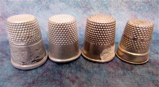LARGE MIXED LOT OF 48 VINTAGE THIMBLES-MIXED METALS AND PLASTIC-SOME ADVERTISING